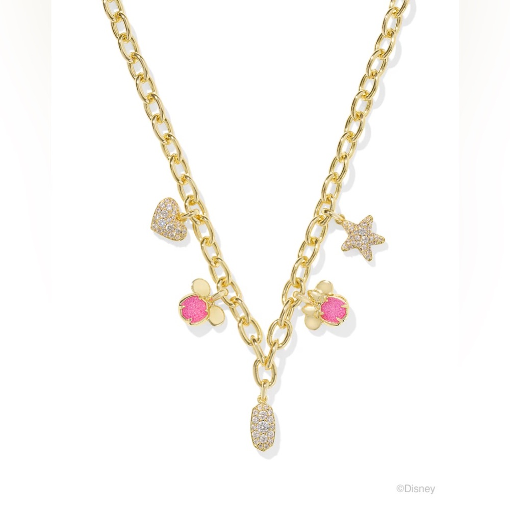 Disney | Kendra Scott Gold Mickey Mouse and Minnie Mouse Charm Necklace in Pink